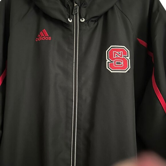 Adidas ClimaProof NC State University Zip Windbreaker Jacket XL Hood Black Red - Picture 12 of 14